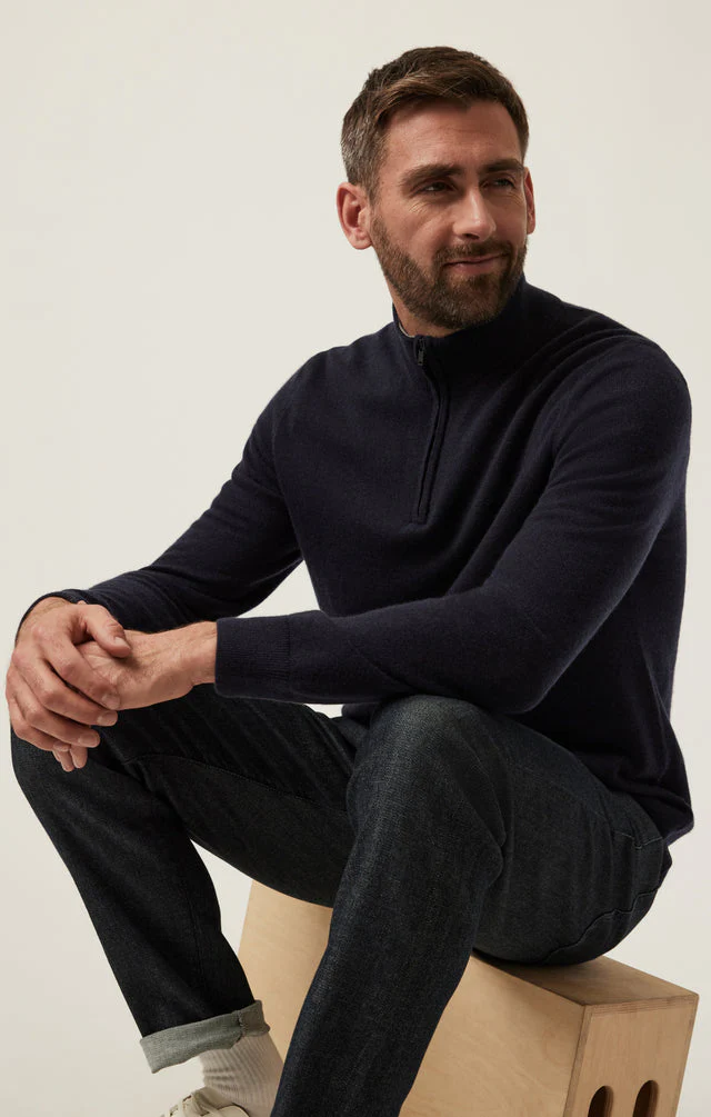 34 Heritage Cashmere Quarter Zip Sweater Dark Navy - Image 5