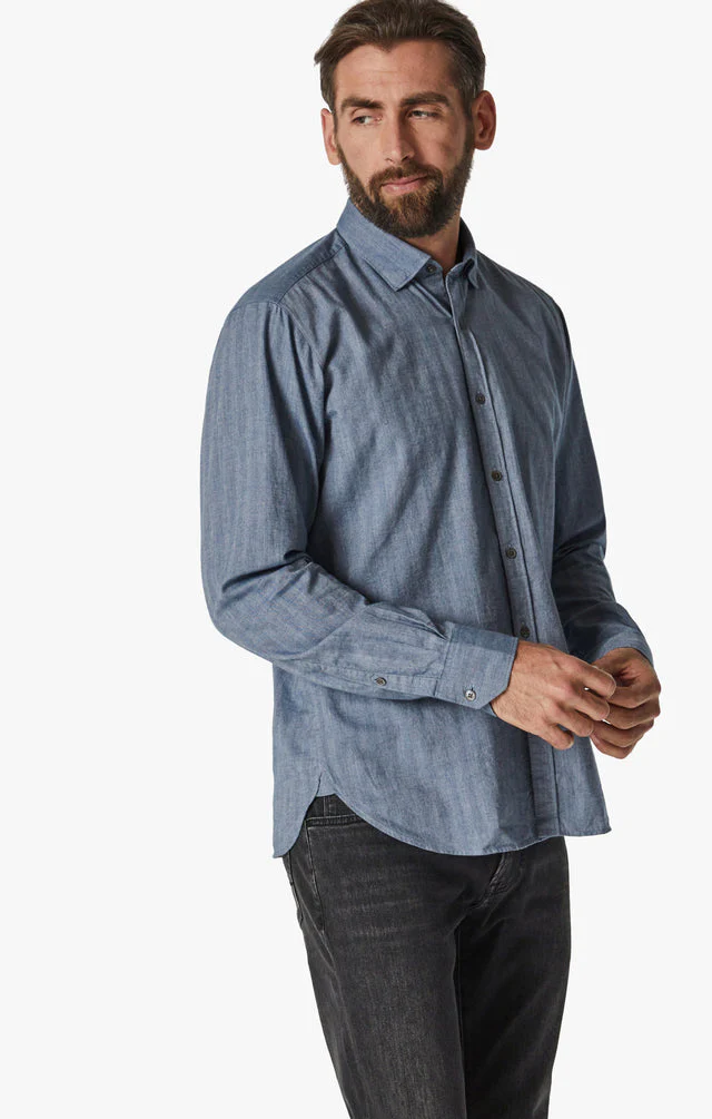 34 Heritage Herringbone Shirt Blue - Image 5
