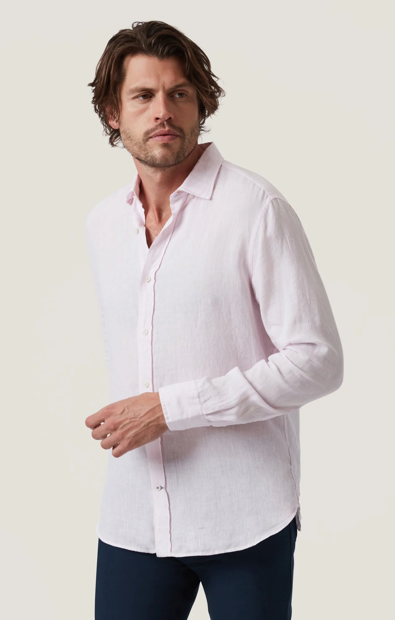 34 Heritage Linen Chambray Shirt Pink - Image 4