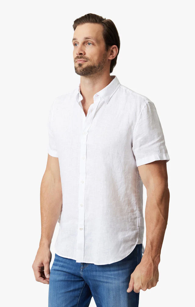 34 Heritage Linen Short Sleeve Shirt Bright White SS24 - Image 4