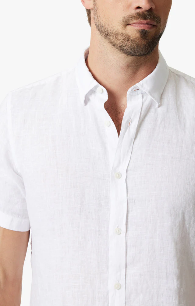 34 Heritage Linen Short Sleeve Shirt Bright White SS24 - Image 5