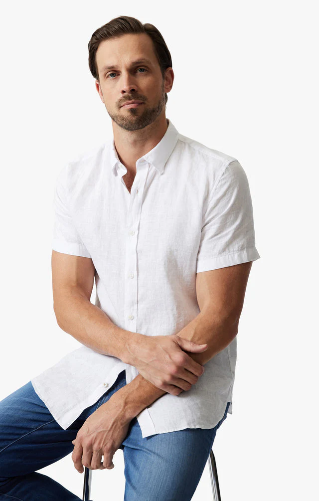 34 Heritage Linen Short Sleeve Shirt Bright White SS24 - Image 7
