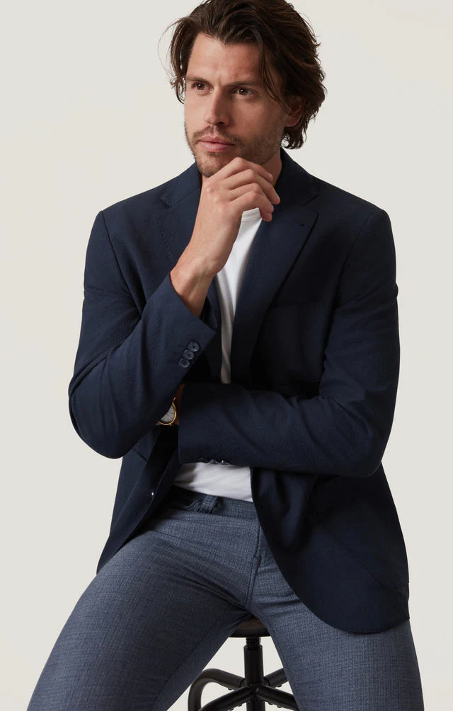 34 Heritage Matteo Seersucker Blazer - Navy - Image 8