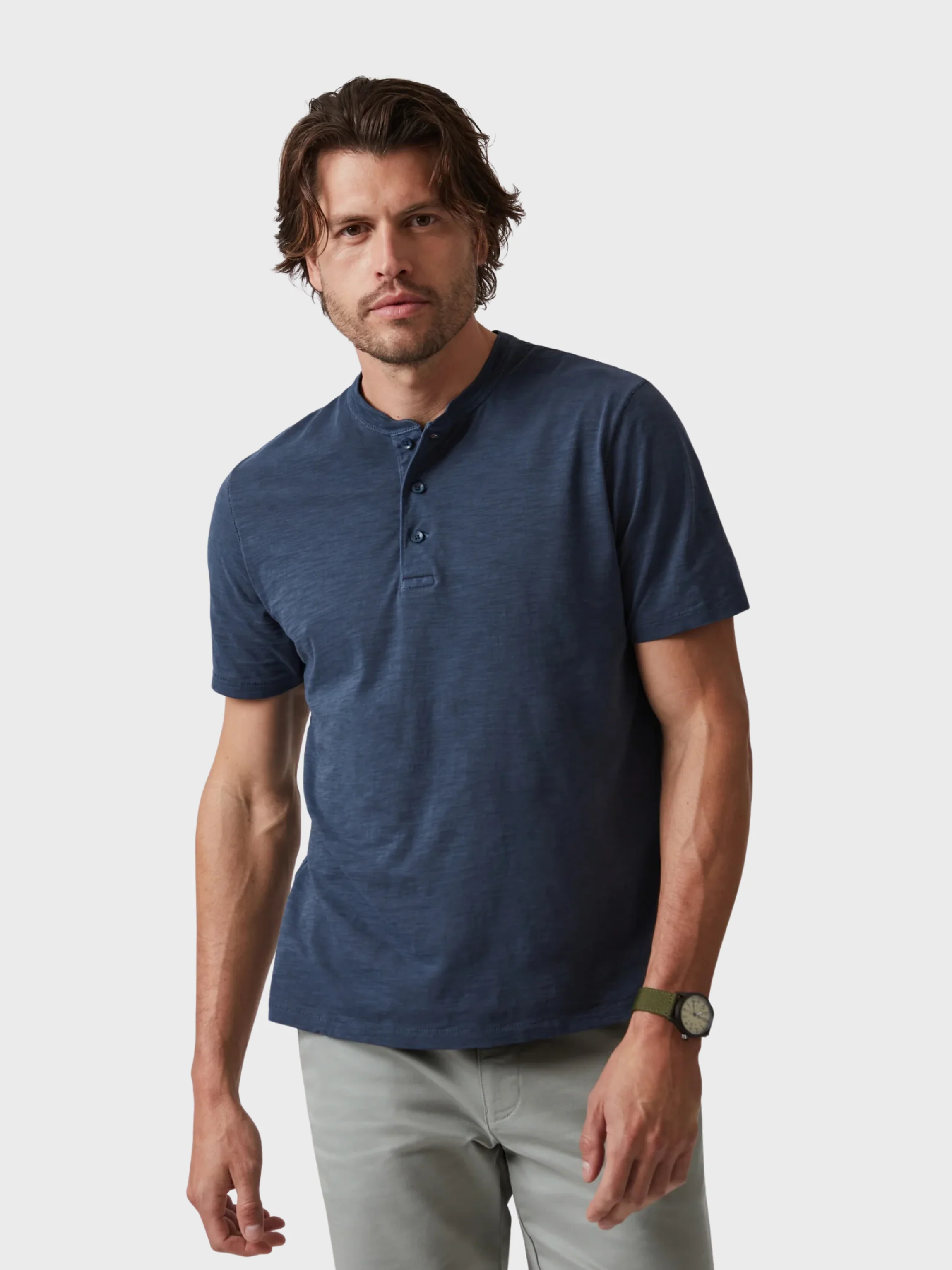 34 Heritage Slub Short Sleeve Henley Tee - Blue Night