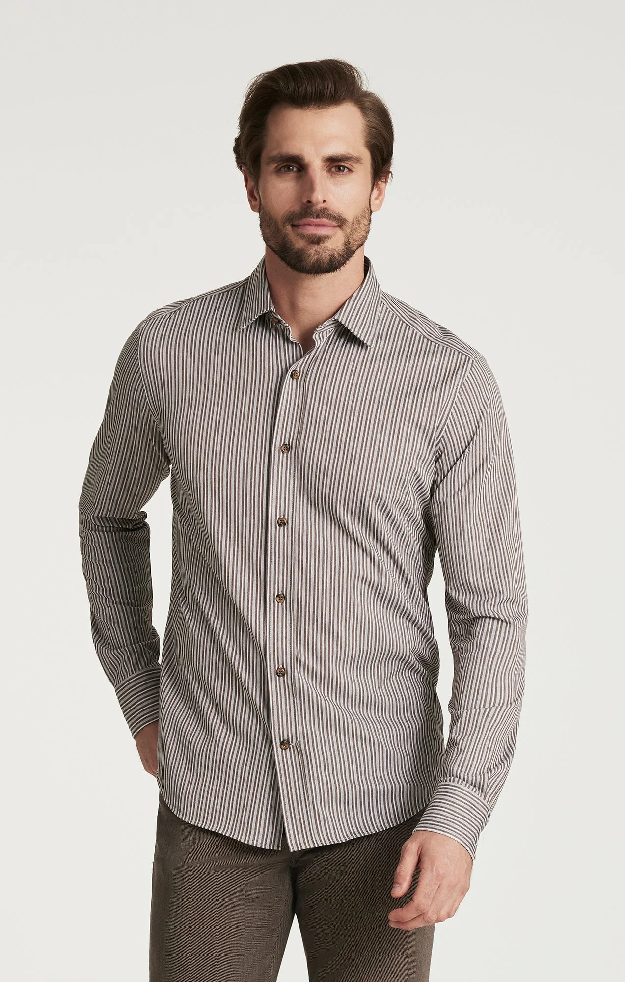 34 Heritage Striped Shirt Brown - Image 3