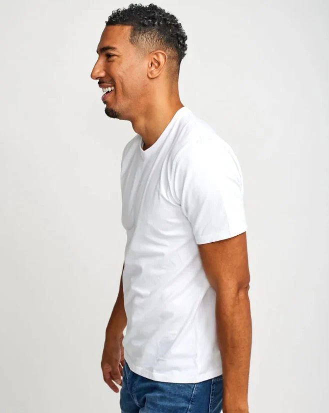 Easy Mondays V-Neck SS Cotton T-Shirt White - Image 4
