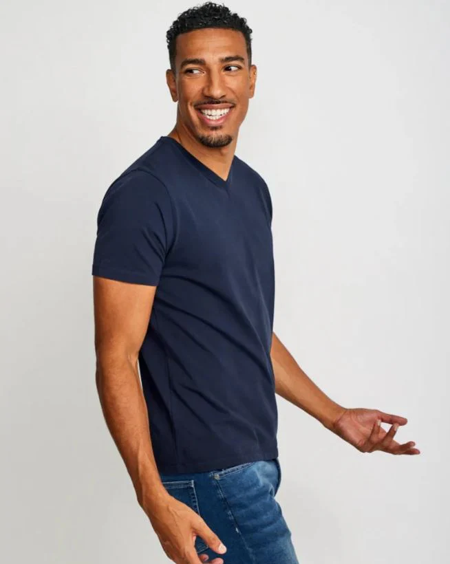 Easy Mondays V-Neck SS Cotton T-Shirt Navy - Image 3
