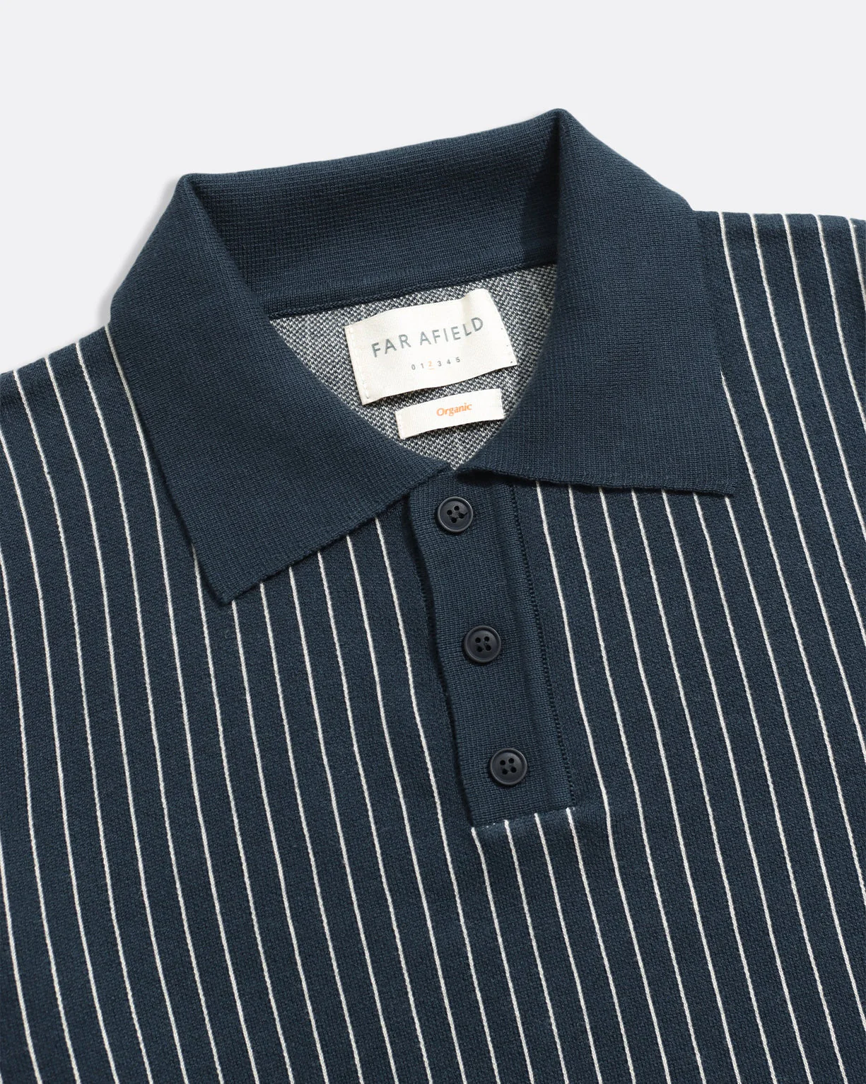 Far Afield Benny Knitted Polo - Navy/White Pinstripe - Image 5