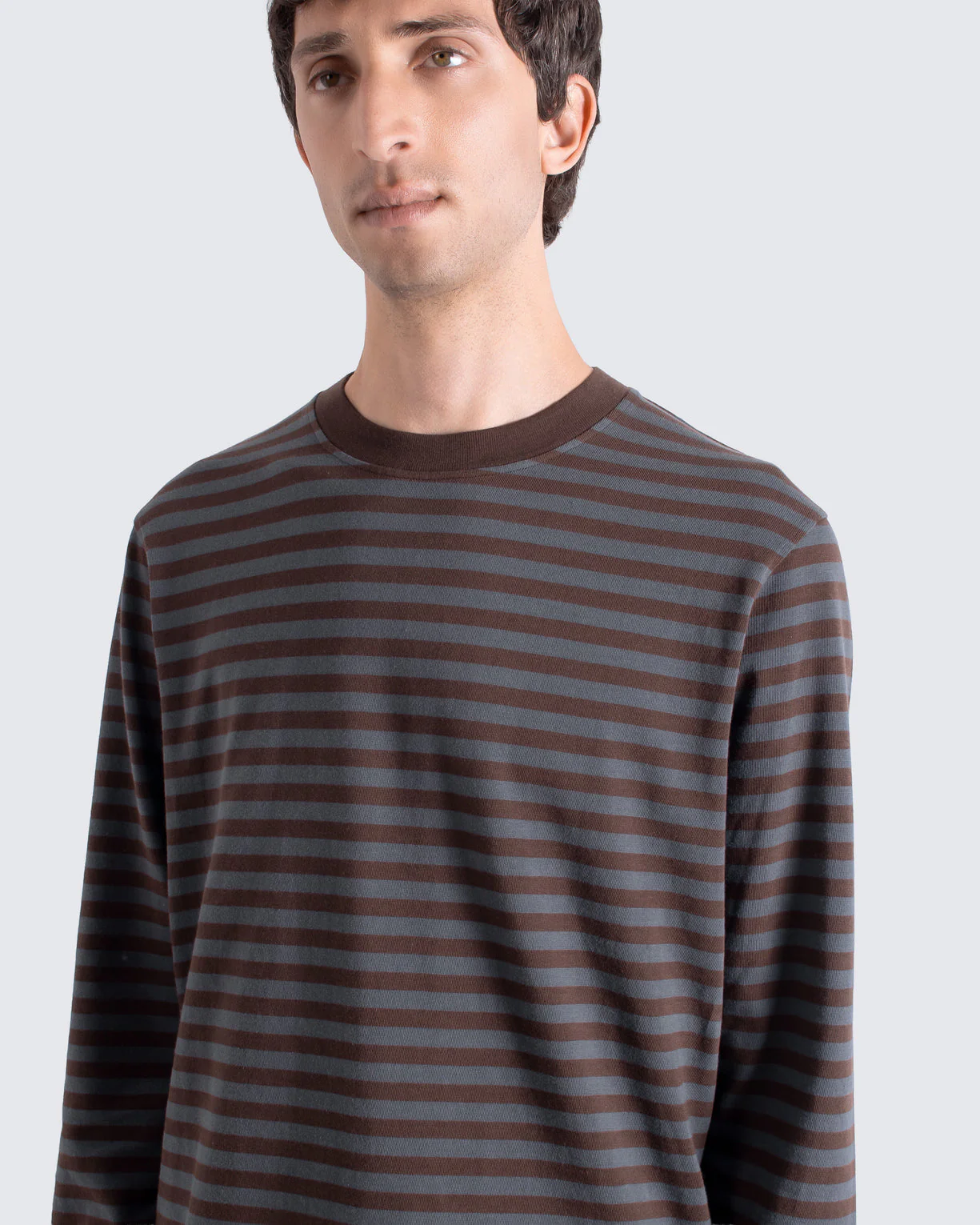 Far Afield Breton Stripe T-Shirt - Yarn Dyed - Grey/Brown - Image 4