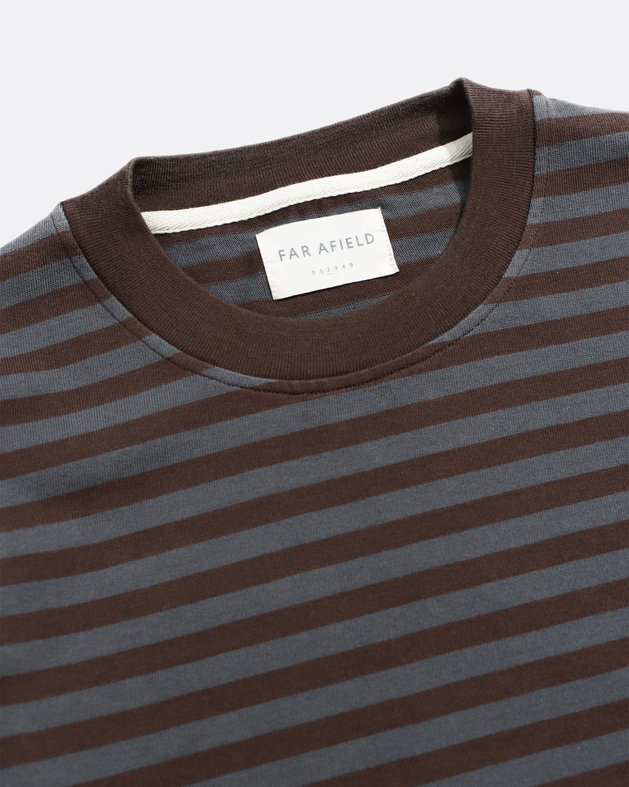 Far Afield Breton Stripe T-Shirt - Yarn Dyed - Grey/Brown - Image 5