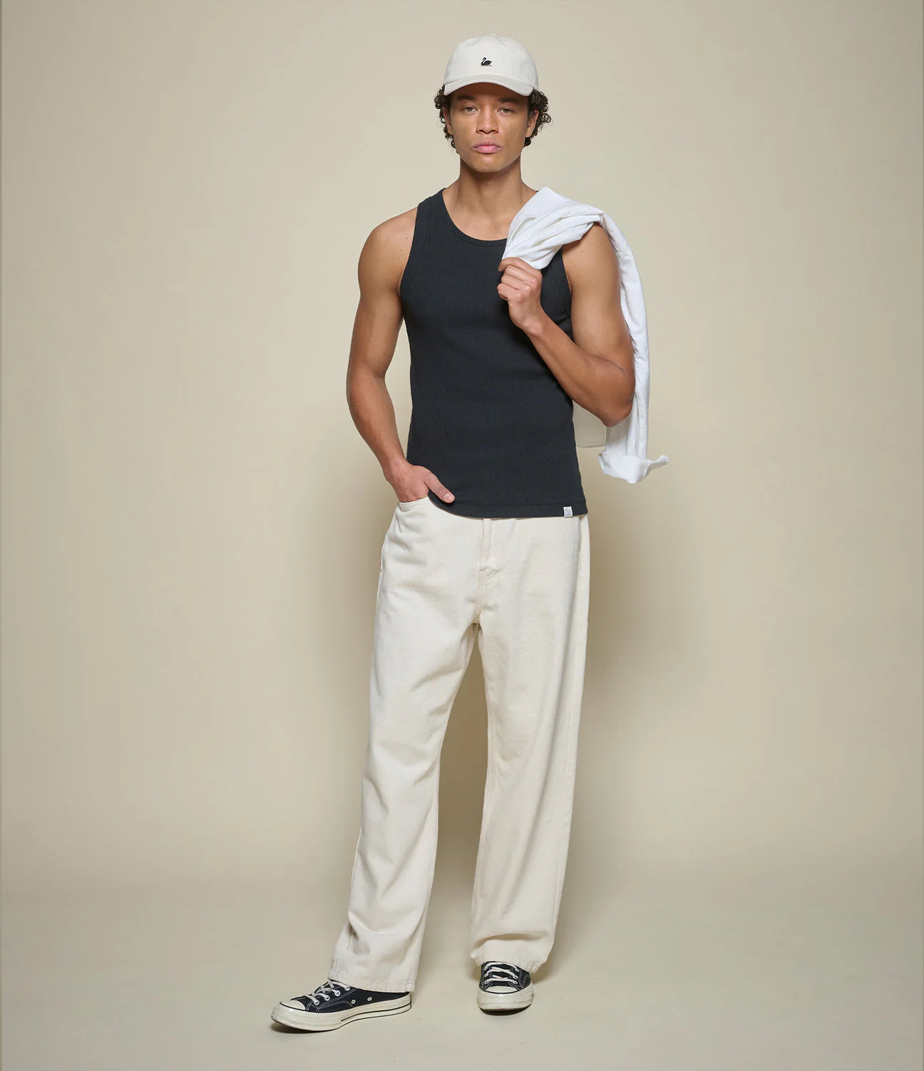 Merz Iconic Ribbed Cotton Tank Top - Deep Black - Image 4
