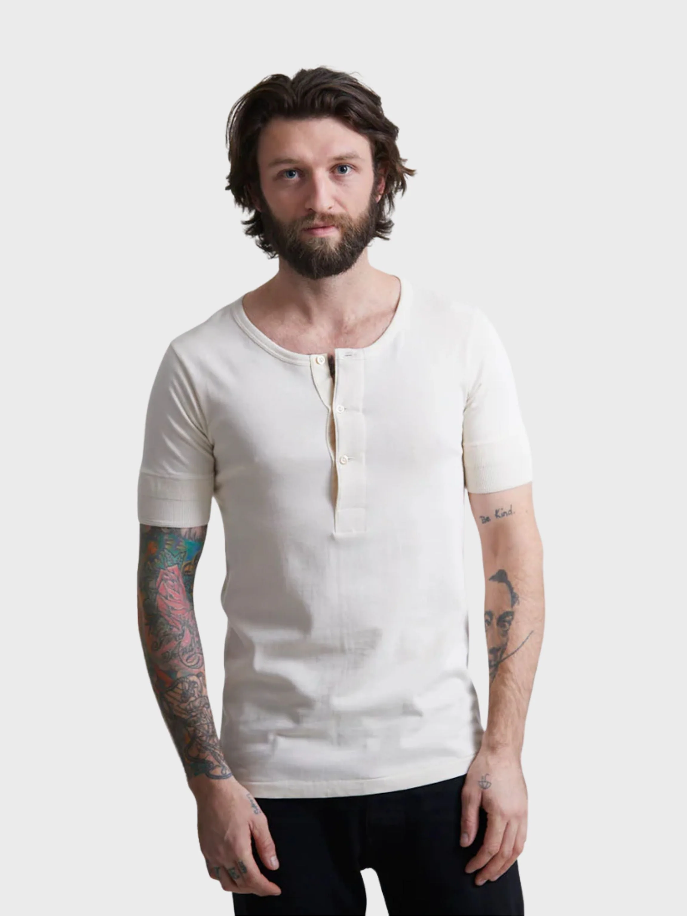 Merz Vintage Machine Refined Classic Fit Short Sleeve Henley - Nature