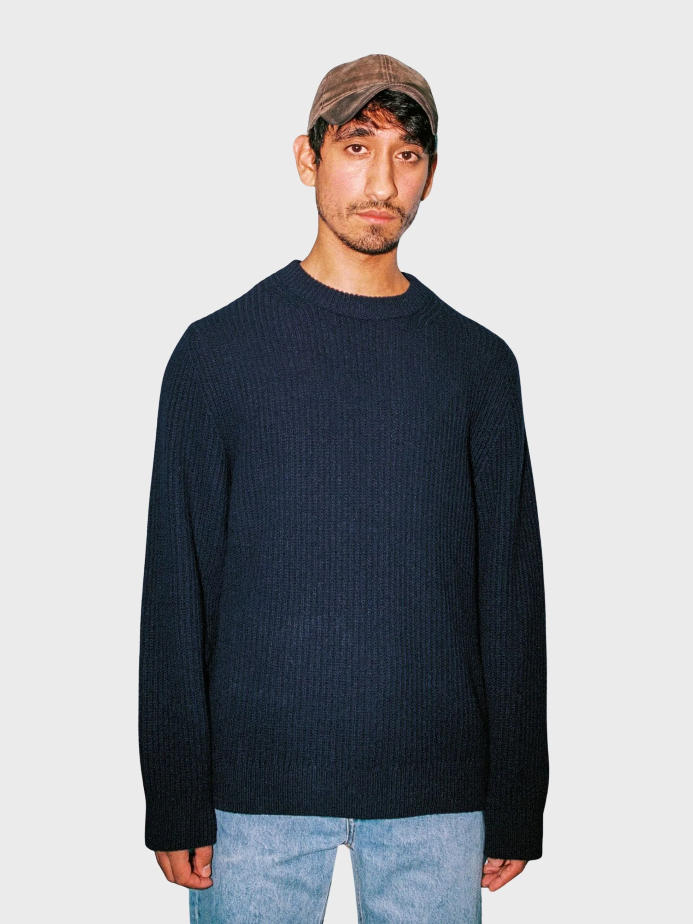 Nudie- August Rib Cotton Sweater Navy - Image 2