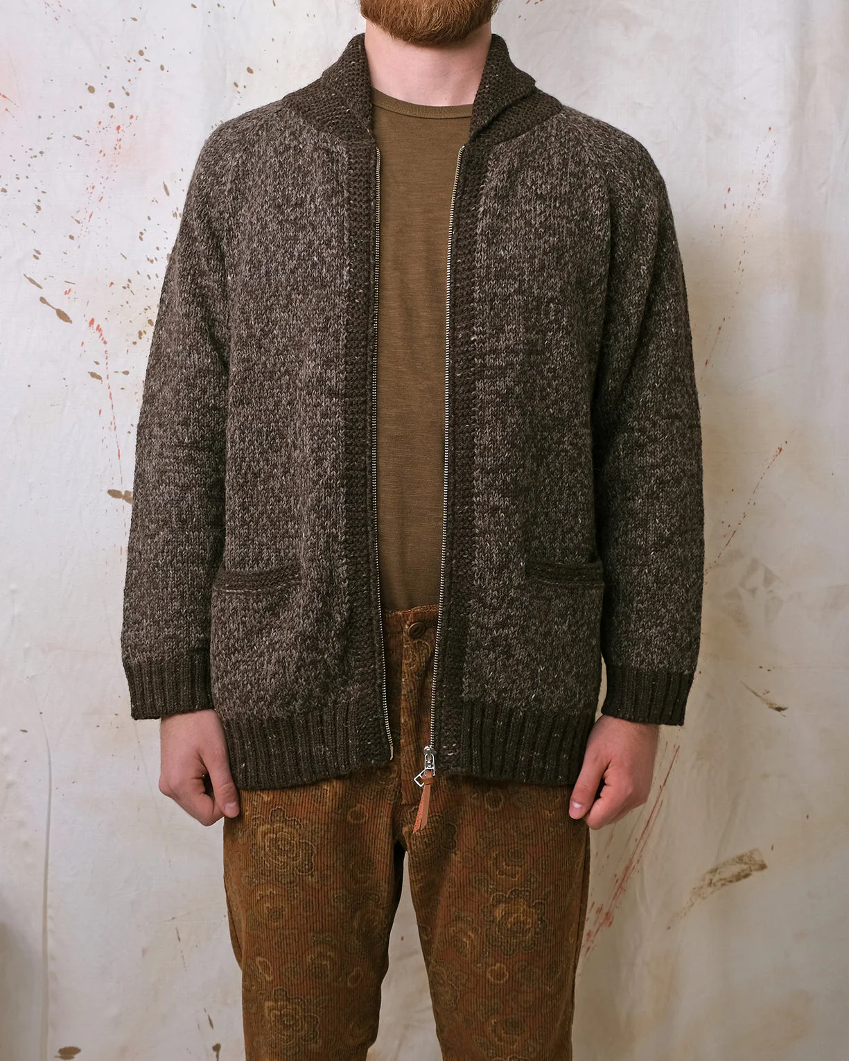 Outclass Zip Cardigan - Brown Marl - Image 3